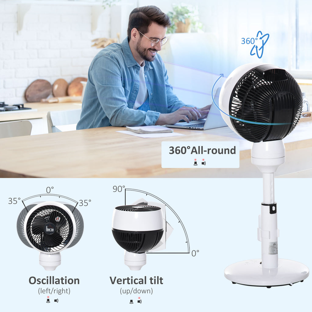 9'' Air Circulator Fan 3 Speed 3 Mode, 70° Oscillation 90° Vertical Tilt, Height Adjustable, Remote Controller, for Living Room, Bedroom, Office, Black and White