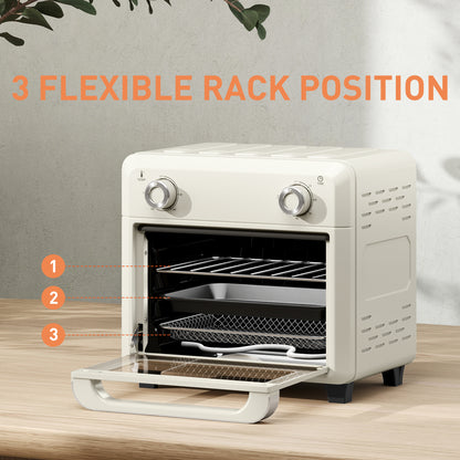 10L Air Fryer Oven, Mini Oven, Oil Free Cooking, Grill, Roast, Bake, with Adjustable Temperature, Timer, Dishwasher Safe, 1000W, Cream White