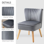 HOMCOM Velvet Accent Chair Occasional Tub Seat Padding Curved Back with Wood Frame Legs Home Furniture for Bedroom Living Room Set of 2 Grey