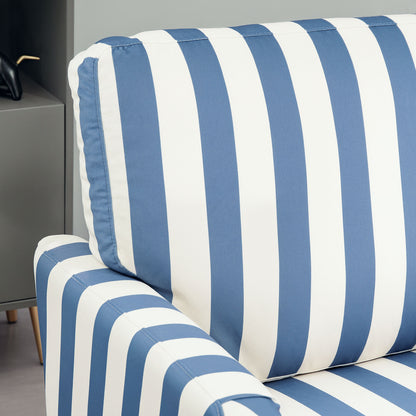 Modern Cuddle Chair, Velvet Single Sofa Armchair with Stripe, Turned Legs and Wide Seat, Upholstered Snuggle Chair for Living Room, Bedroom, Blue and White