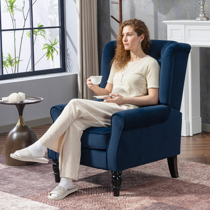 Wingback Accent Chair, Retro Upholstered Button Tufted Occasional Chair for Living Room and Bedroom, Dark Blue