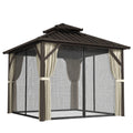 Outsunny 3x3 m Hardtop Gazebo Canopy with UPF50+ Double Galvanised Steel Roof, Aluminium Garden Gazebo Permanent Pavilion, Brown