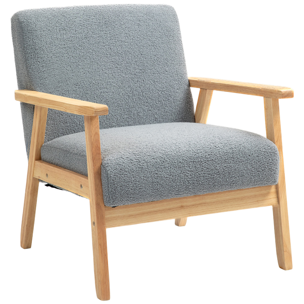 Modern Armchair, Sherpa Fleece Upholstered Accent Chair with Solid Wood Legs and Wide Seat, Padding Lounge Chair for Living Room Bedroom Office, Grey