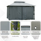 Outsunny 4m x 3(m)Garden Gazebo, Double Roof Outdoor Gazebo Canopy Shelter with Curtains, Solid Steel Frame for Lawn and Deck, Grey