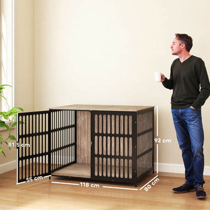PawHut Dog Crate Furniture with Anti-Chew Resistant Mesh, Anti-Escape Single Door, for Extra Large Dogs, 118 x 80 x 92 cm