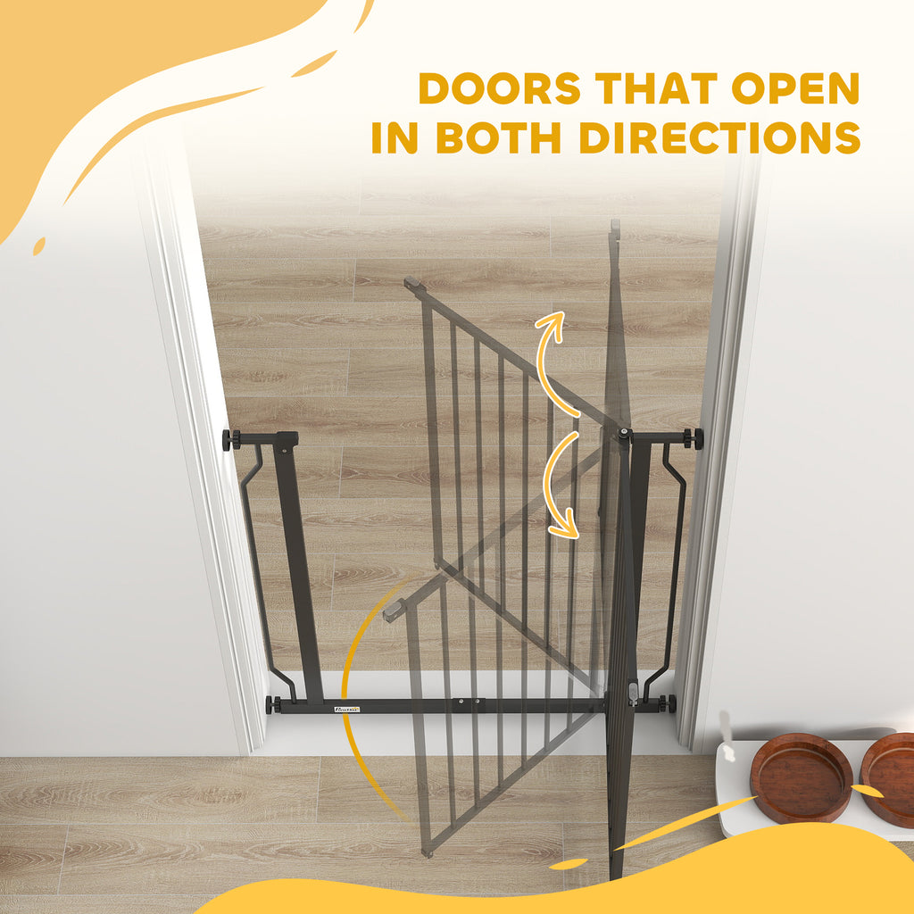 PawHut Extra Wide Dog Gate, with Door Pressure, for Doorways, Hallways, Staircases - Black
