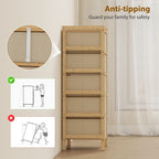 HOMCOM Chest of Drawers, 5 Fabric Drawers Narrow Dresser with Bamboo Frame, Cream White