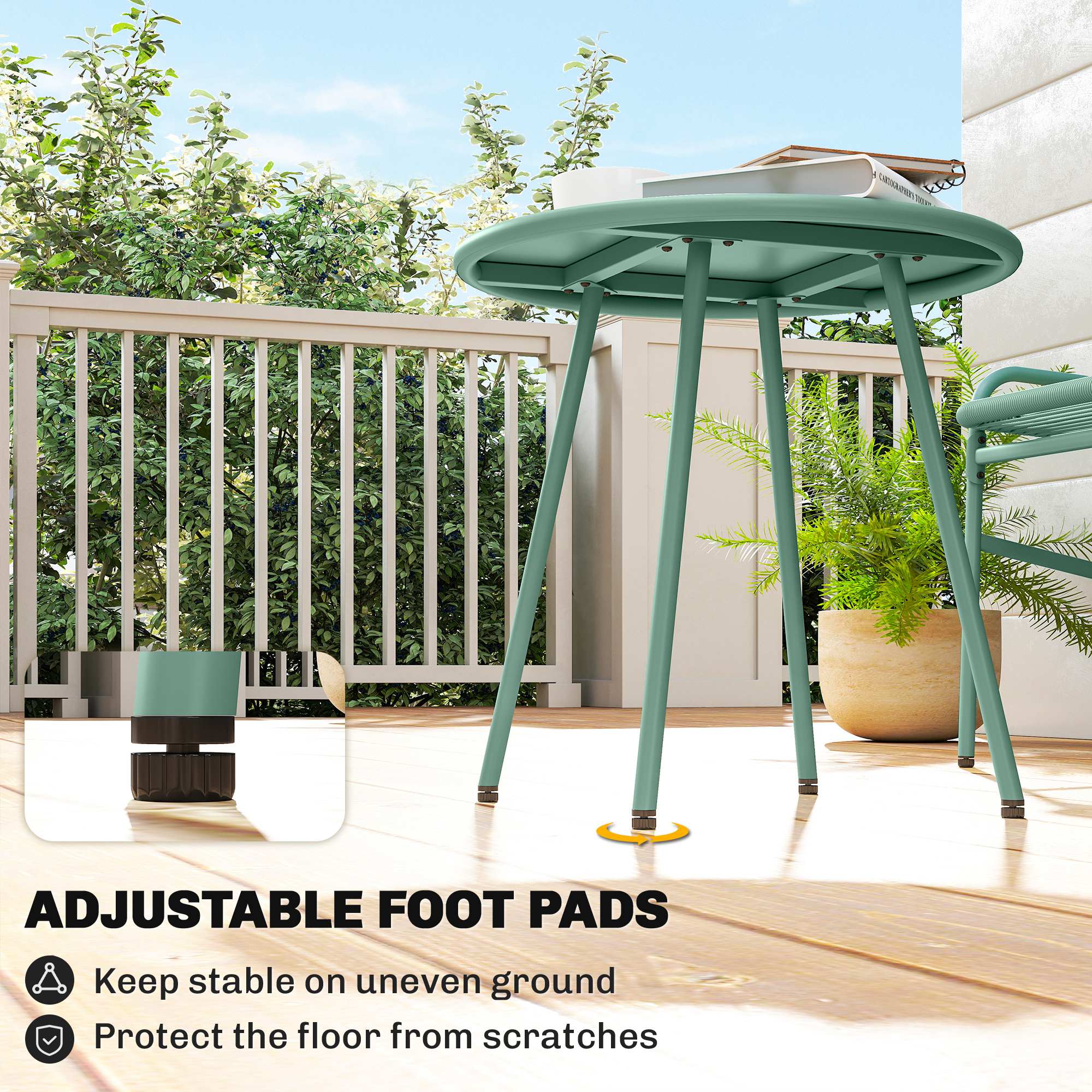 Outsunny 3 Piece Rattan Bistro Set, Outdoor Garden Furniture Set with 2 Chairs, Round Coffee Table for Patio, Balcony, Green