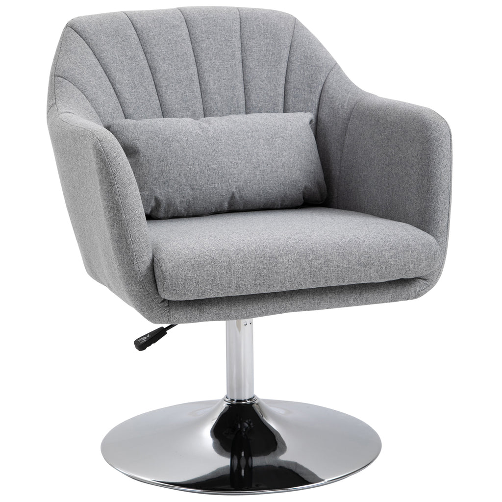 HOMCOM Swivel Accent Chair, Linen Fabric Tub Vanity Chair, Modern Armchair with Adjustable Height and Lumbar Support for Living Room Bedroom Salon Make up Room Dressing Table, Light Grey