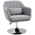 HOMCOM Swivel Accent Chair, Linen Fabric Tub Vanity Chair, Modern Armchair with Adjustable Height and Lumbar Support for Living Room Bedroom Salon Make up Room Dressing Table, Light Grey