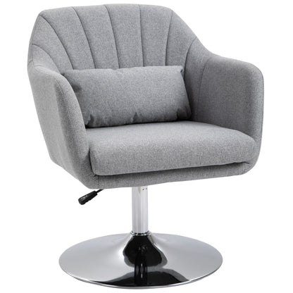 Swivel Accent Chair, Linen Fabric Tub Vanity Chair, Modern Armchair with Adjustable Height and Lumbar Support for Living Room Bedroom Salon Make up Room Dressing Table, Light Grey
