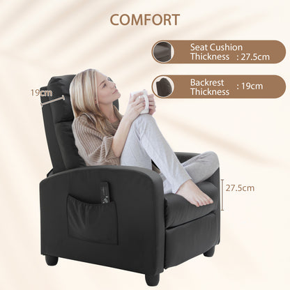 Massage Recliner Armchair with 150° Recline, Faux Leather, Side Pocket, Black