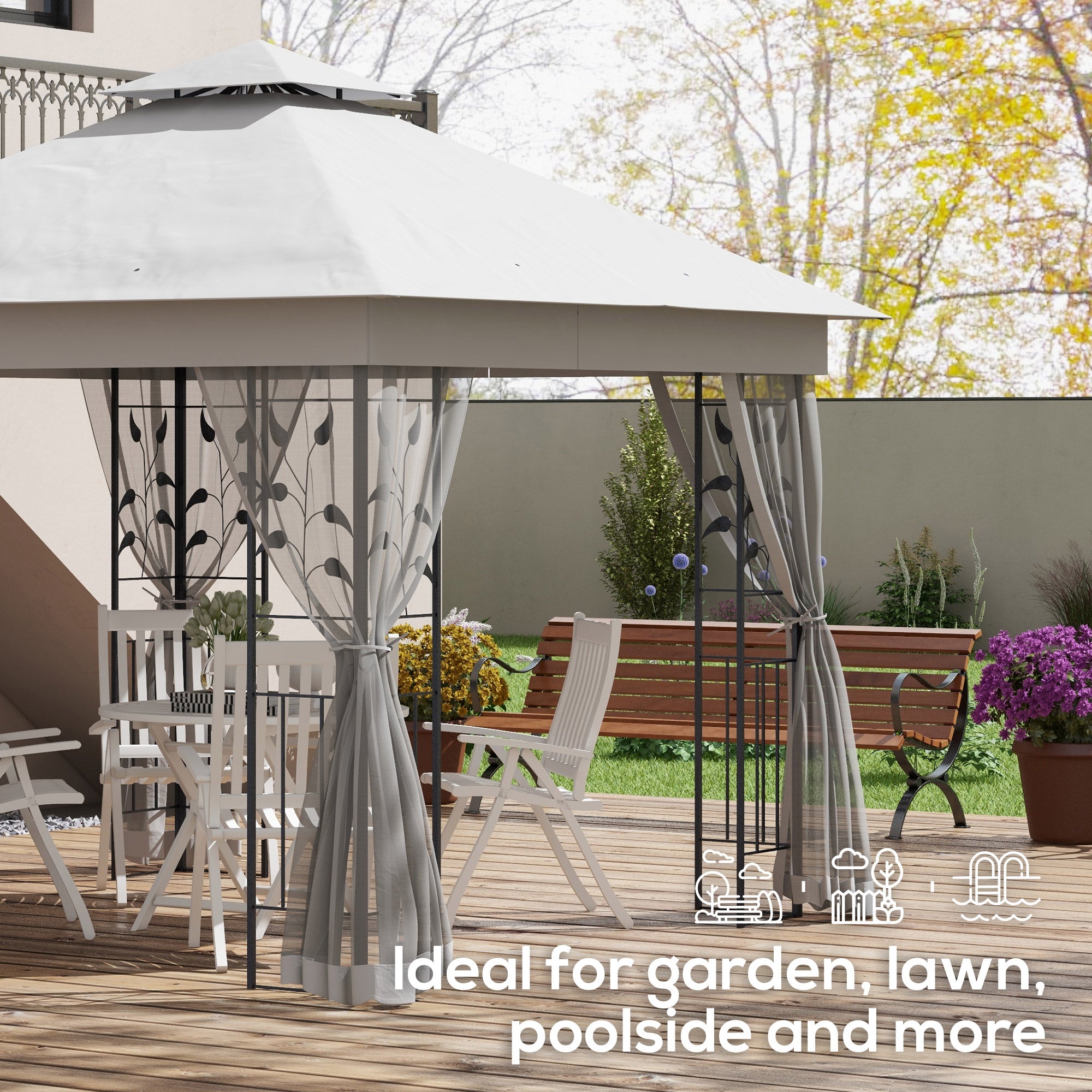 Outsunny 3 x 3m Steel Frame Double Roof Garden Gazebo - Light Grey