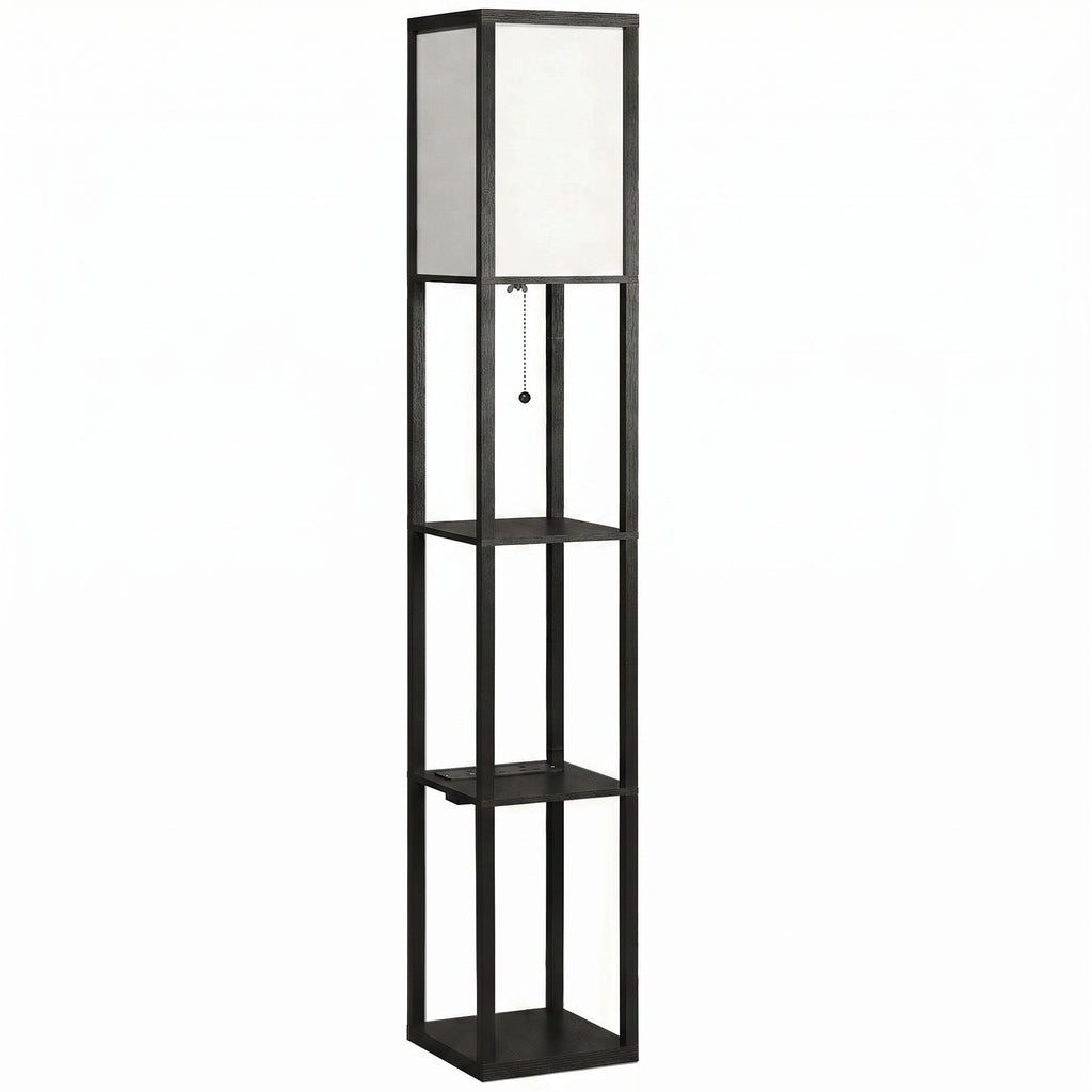 Floor Lamp with Shelves, 3 Layer Column Modern Standing Lamp for Living Room, Bedroom, Office, Black