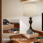 Set of Two Three-Colour Lamps, with USB Ports - Black/Beige