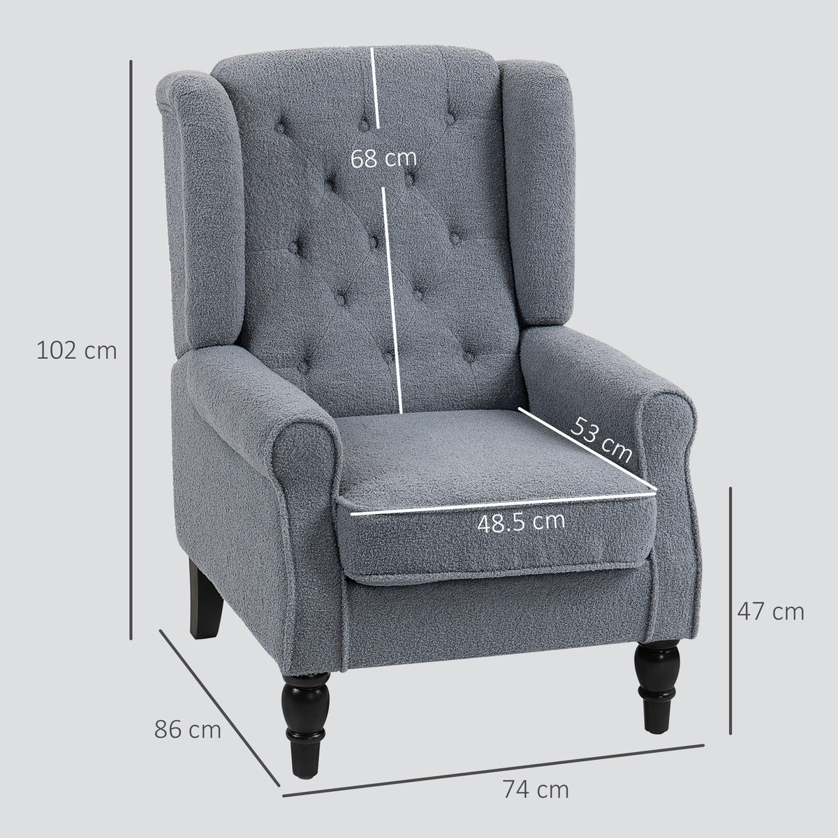 Wingback Accent Chair, Retro Upholstered Button Tufted Occasional Chair for Living Room and Bedroom, Grey