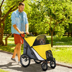 PawHut Foldable Pet Stroller, with Washable Cushion, Storage Bags, Safety Leash, for Medium, Large Dogs, Cats - Yellow