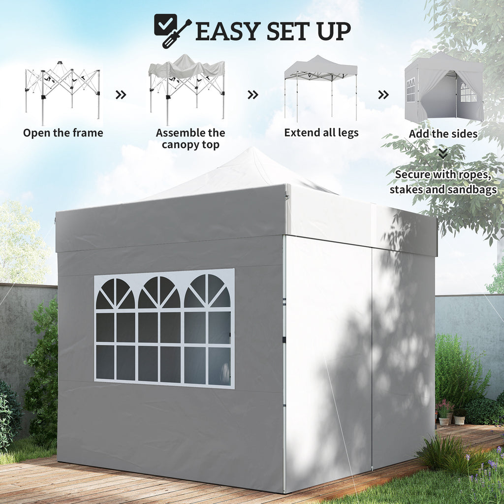 Outsunny 3 x 3 m Pop Up Gazebo with Sidewalls, UPF50+ Heavy Duty Garden Party Tent Marquee with Wheeled Carry Bag, Silver Grey