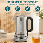 Electric Kettle, 1.7L, Fast Boil, 3kW Water Kettle with UK Strix Thermostat, Keep Warm Function, LCD Base, Silver Tone