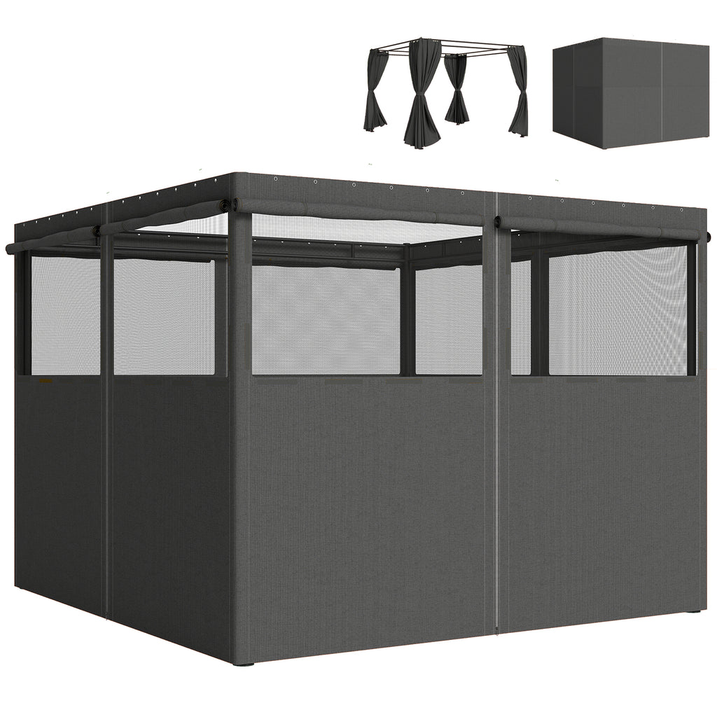 Outsunny 4 Pack Replacement Gazebo Curtains Privacy Panel for Most 3 x 3 m Gazebo, Outdoor Shelter Sidewalls, Dark Grey