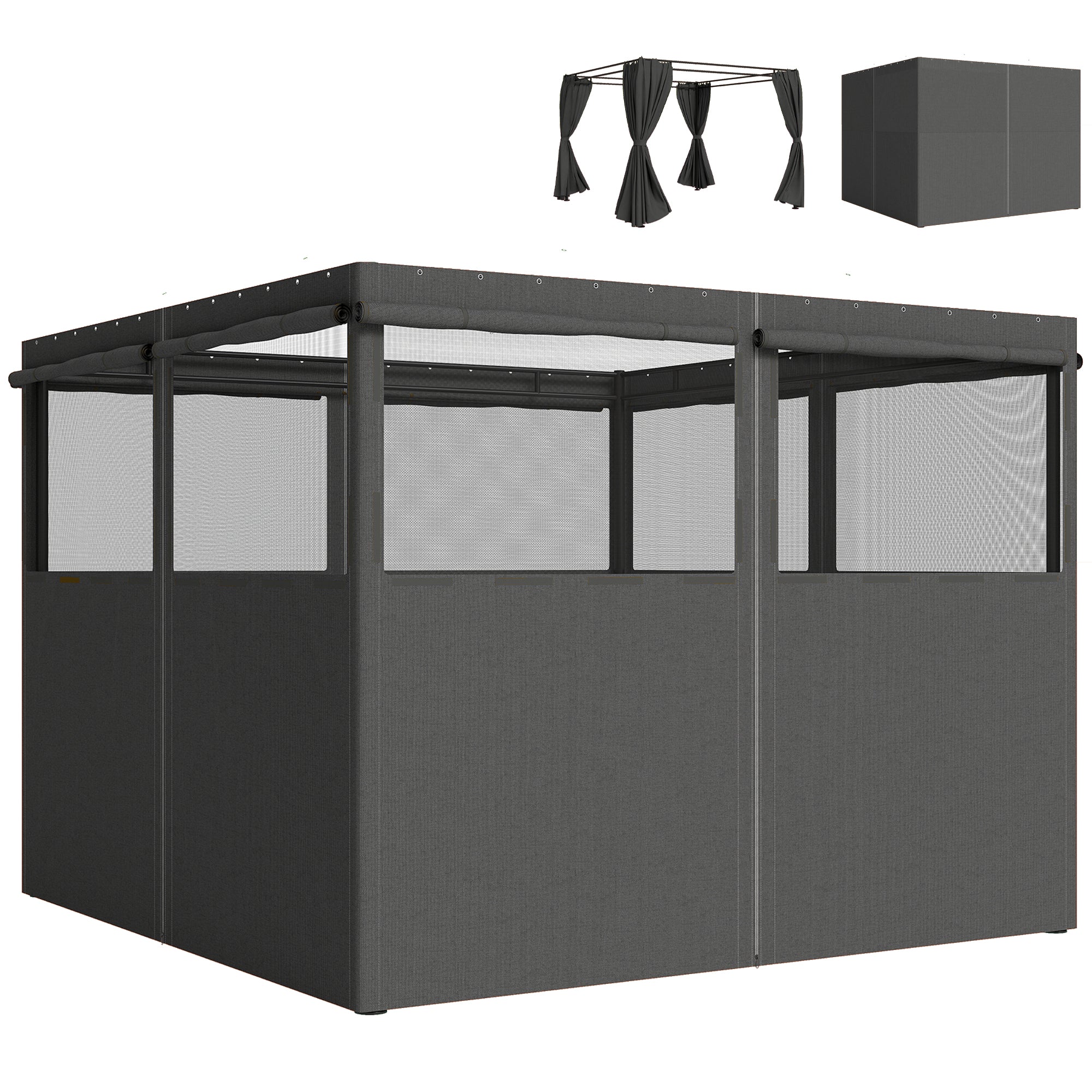 Outsunny 4 Pack Replacement Gazebo Curtains Privacy Panel for Most 3 x 3 m Gazebo, Outdoor Shelter Sidewalls, Dark Grey