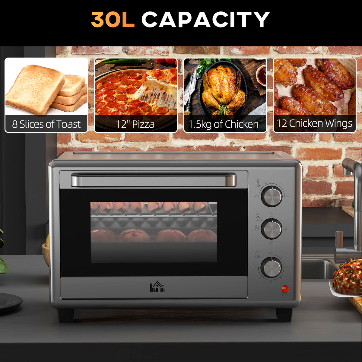 30L 60-230? Mini Electric Oven, with Accessories - Silver Tone