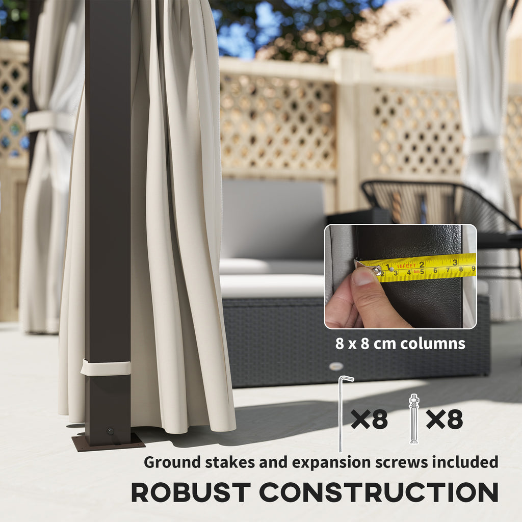 Outsunny 3 x 3(m) Hardtop Gazebo Canopy with Double Metal Roof, Waterproof Permanent Pavilion Garden Gazebo with Netting and Curtains, Easy to Assemble, Beige