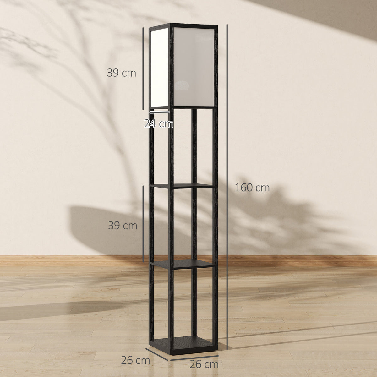 Floor Lamp with Shelves, 3 Layer Column Modern Standing Lamp for Living Room, Bedroom, Office, Bulb not Included, Black