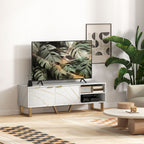 Marble Effect TV Unit, Modern TV Stand Cabinet for up to 70" TVs, with Shelves and Storage Cupboard, Fluted Door, Extra Centre Leg, Cable Management for Living Room, White