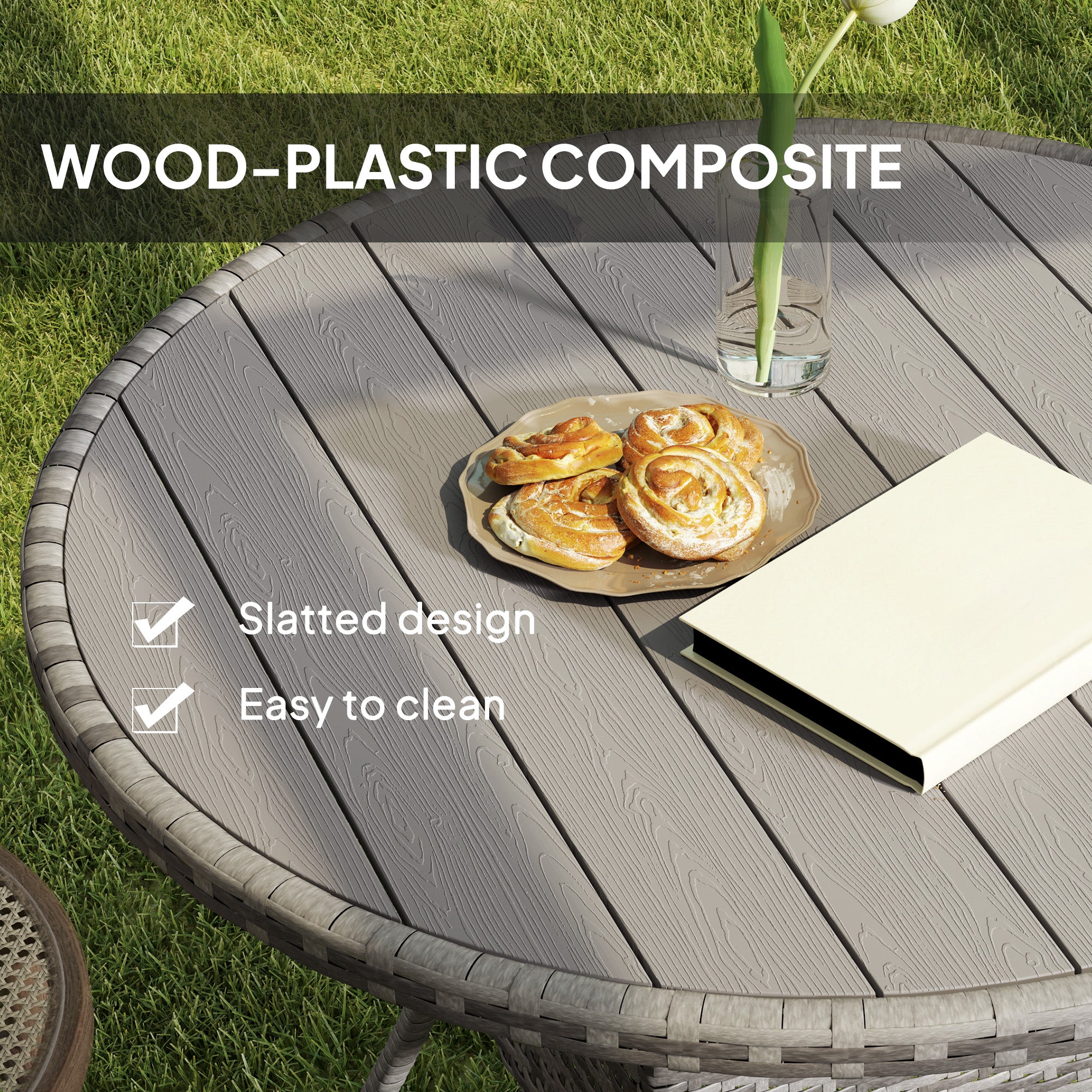 Outsunny 90 cm Wood-Effect Rattan Garden Table - Grey