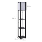 3-Tier Floor Lamp with Shelves and Storage, Modern Standing Lamp with Lampshade, Reading Light with Chain Switch for Living Room, Bedroom, Home Office, Bulb not Included, Black