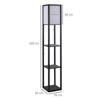 3-Tier Floor Lamp with Shelves and Storage, Modern Standing Lamp with Lampshade, Reading Light with Chain Switch for Living Room, Bedroom, Home Office, Bulb not Included, Black