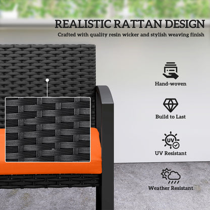 Outsunny Two-Seater Rattan Garden Bench - Orange