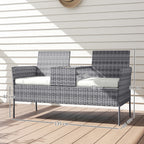 Outsunny Two-Seat Rattan Chair, with Middle Table - Grey