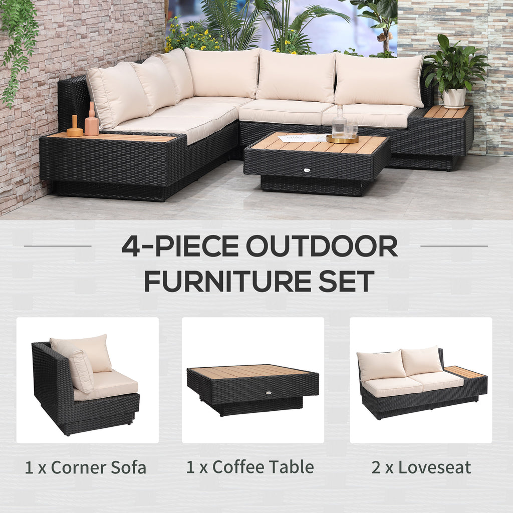 Outsunny 5-Seater Rattan Garden Furniture Outdoor Sectional Corner Sofa with Armrest and Cushions, Black