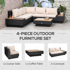 Outsunny 5-Seater Rattan Garden Furniture Outdoor Sectional Corner Sofa with Armrest and Cushions, Black