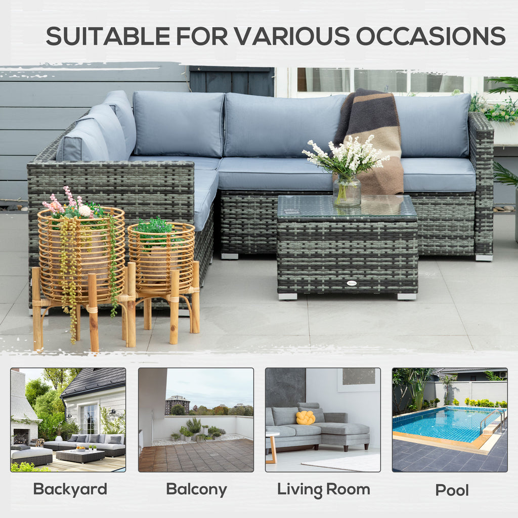Outsunny Four-Piece Rattan Sofa Set with 11 Cushions, Steal Frame - Grey