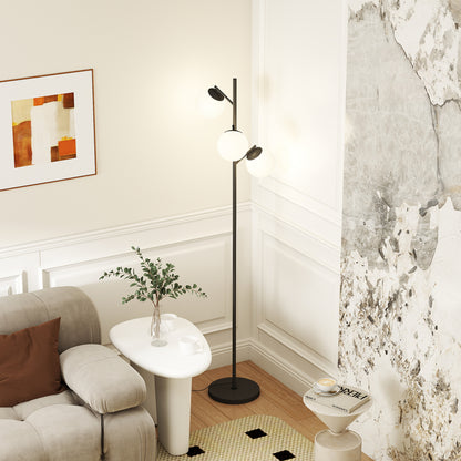 3-Light Tree Floor Lamps for Living Room, Modern Standing Lamp for Bedroom with Globe Lampshade, Steel Base, Bulb not Included, Black