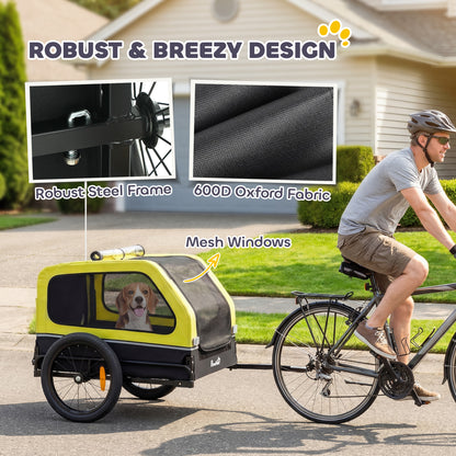 PawHut Dog Bike Trailer with Flip-Down Ramp Tailgate, Quick Release Frame, Universal Bicycle Coupler, Reflectors, Yellow