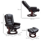 HOMCOM Recliner Chair With footstool, Recliner Armchair up to 130kg Weight Capacity, 135° Reclining Swivel Sofa Chair, PU Leather Ergonomic Couch Bed with Swivel Wood Base for Living Room, Black