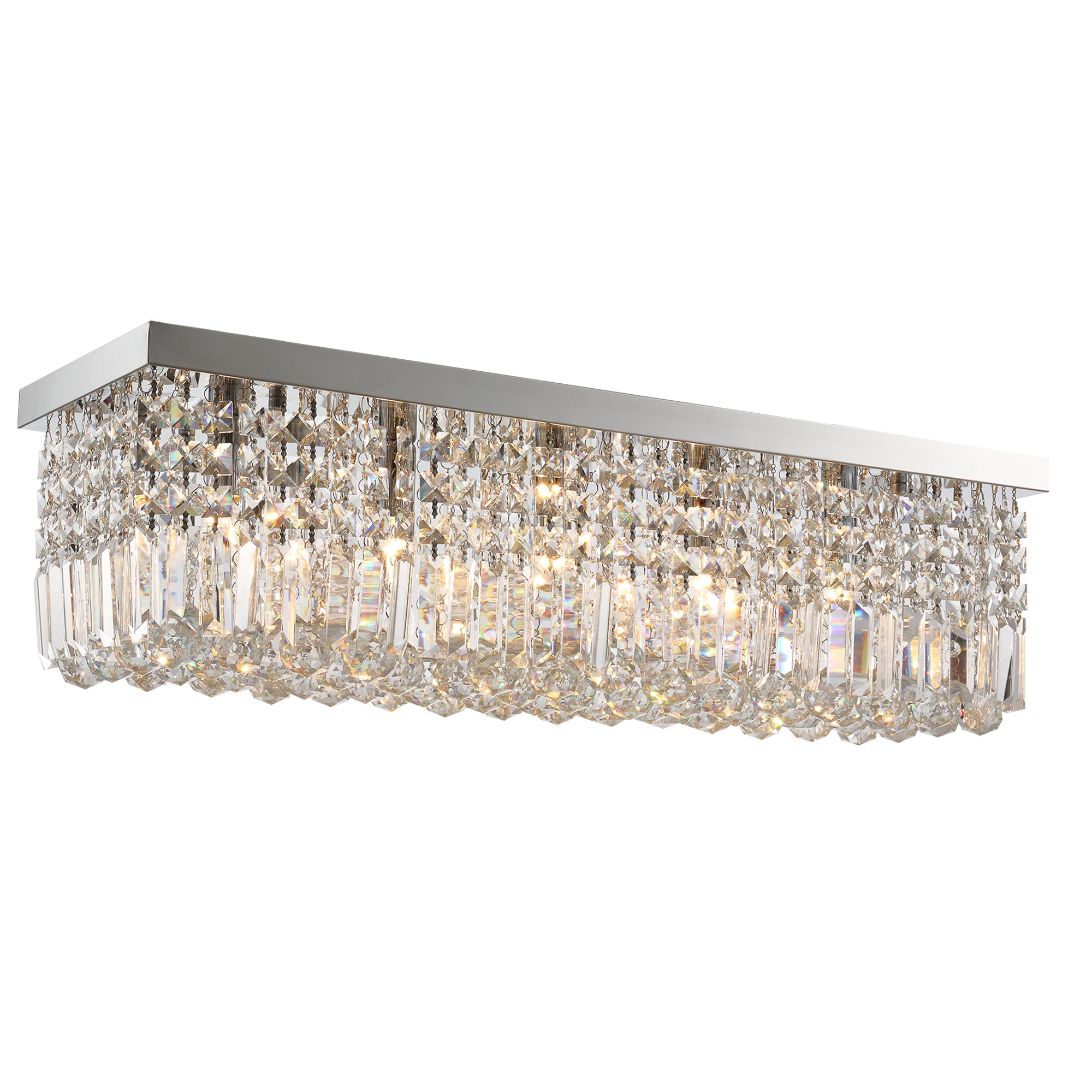 Modern Crystal Ceiling Light Square Crystal Chandelier for Living Room, Dining Room, Hall, 5 x E14 Lamp Holders, Silver, 80 x 25 x 23cm