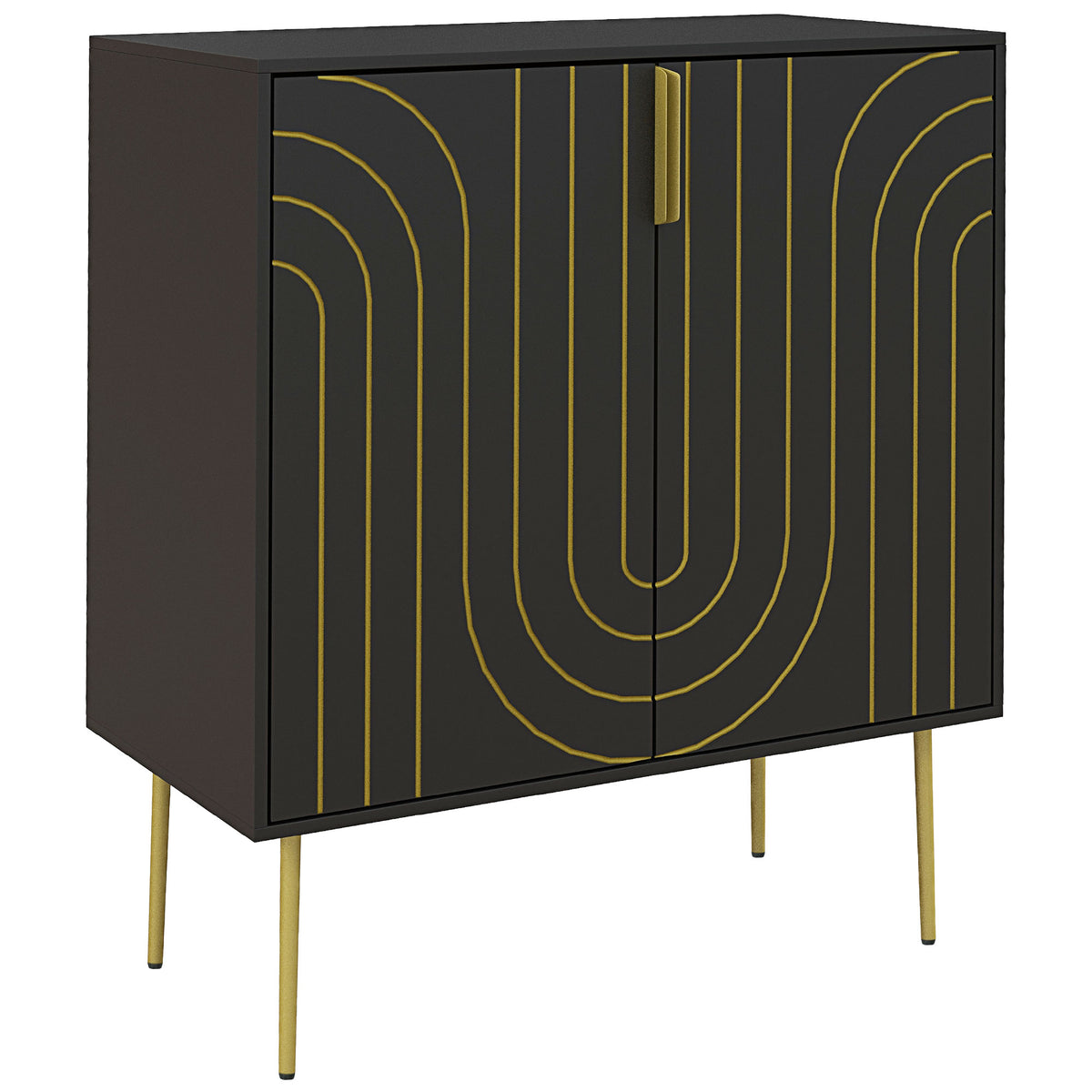 Art Deco Inspired Sideboard, with Adjustable Shelf - Black/Gold Tone