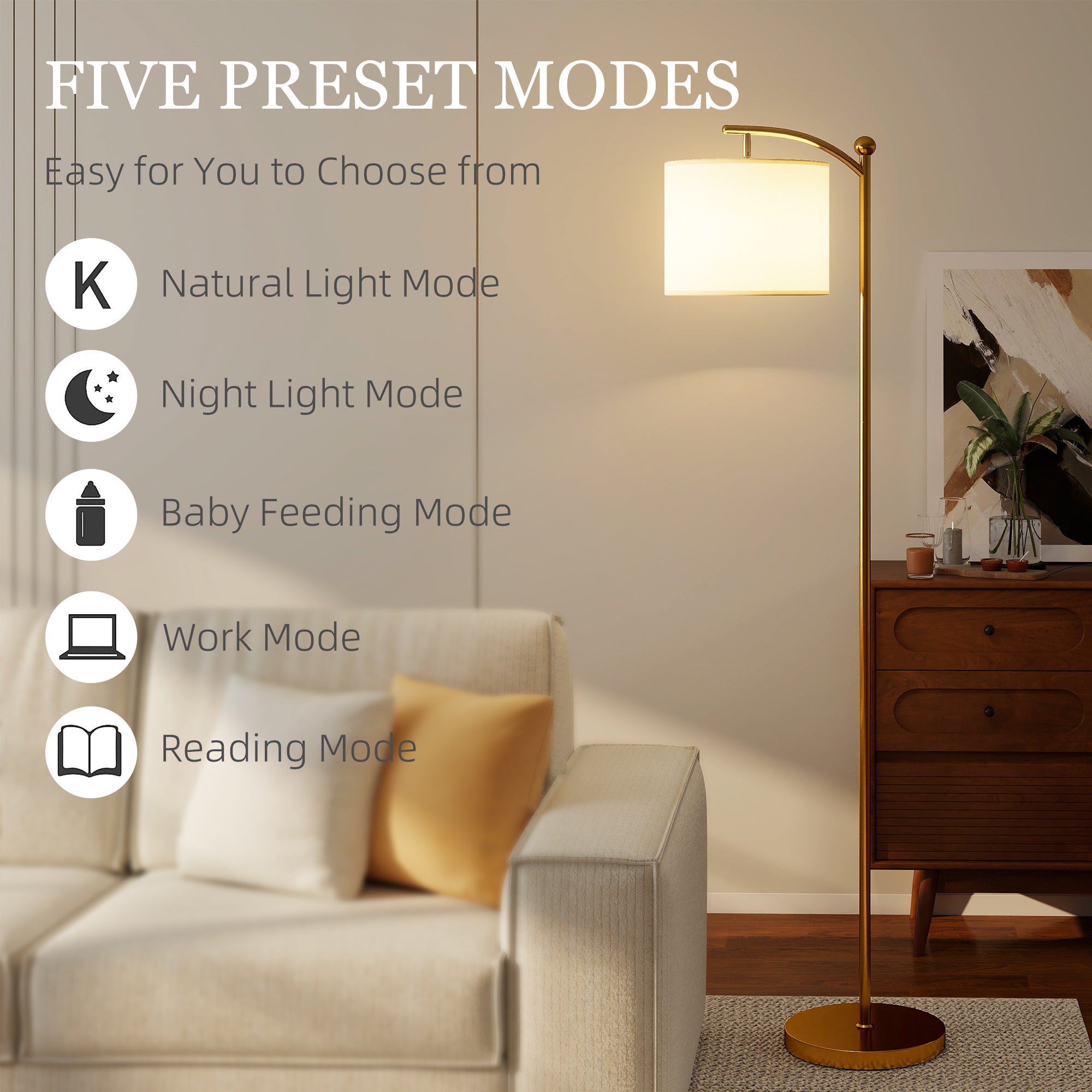 LED Floor Lamp with Remote Control - Gold Tone