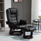 HOMCOM Recliner Chair With footstool, Recliner Armchair up to 130kg Weight Capacity, 135° Reclining Swivel Sofa Chair, PU Leather Ergonomic Couch Bed with Swivel Wood Base for Living Room, Black