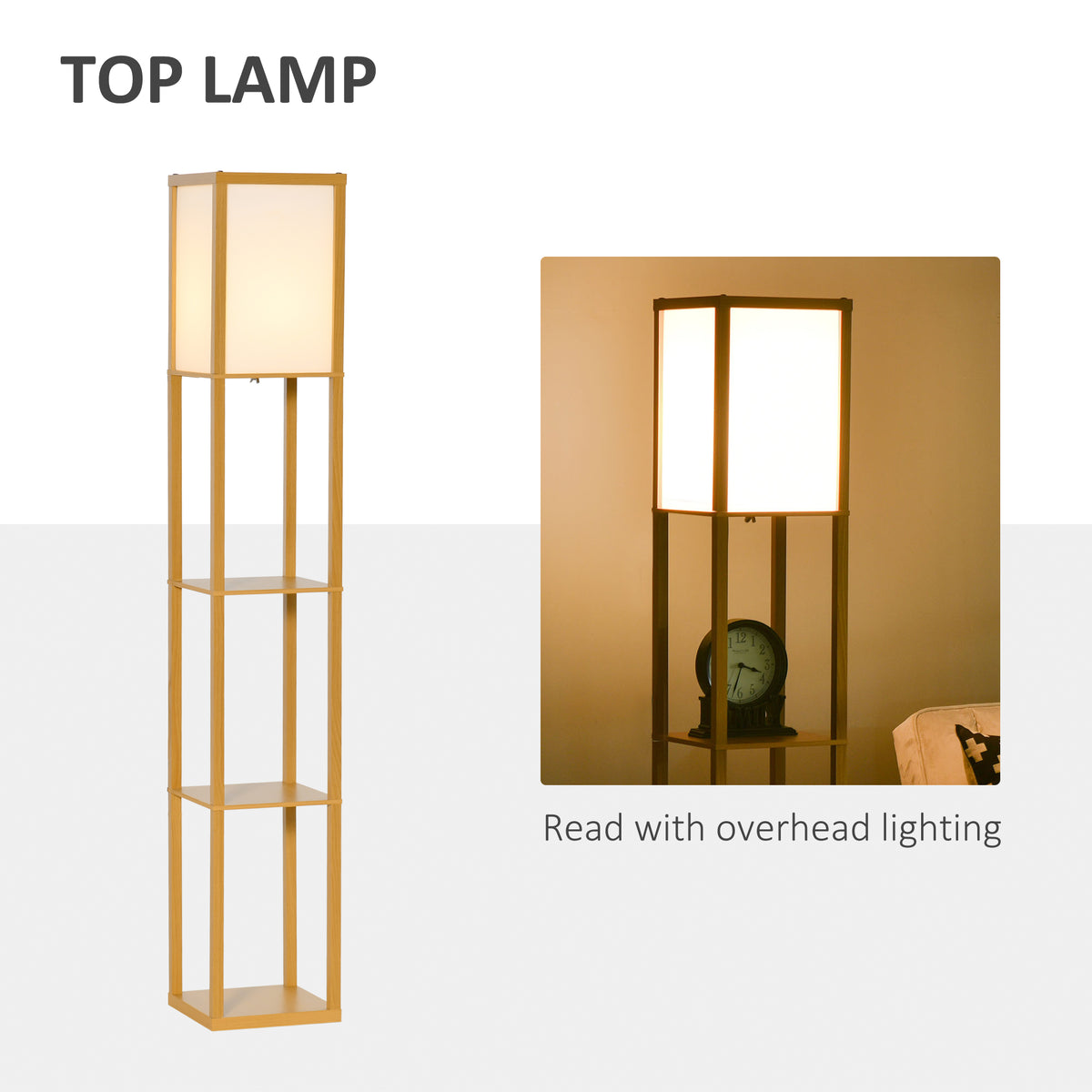 3-Tier Floor Lamp with Shelves and Storage, Modern Corner Standing Lamp with Lampshade, Reading Light with Foot Switch for Living Room, Bedroom, Home Office, Bulb not Included, Natural