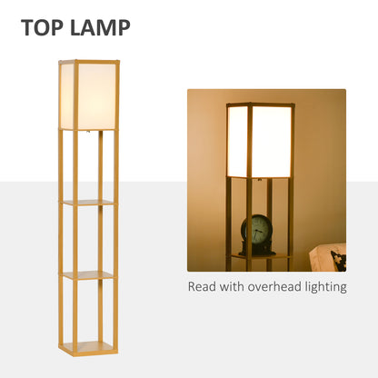 3-Tier Floor Lamp with Shelves and Storage, Modern Corner Standing Lamp with Lampshade, Reading Light with Foot Switch for Living Room, Bedroom, Home Office, Bulb not Included, Natural