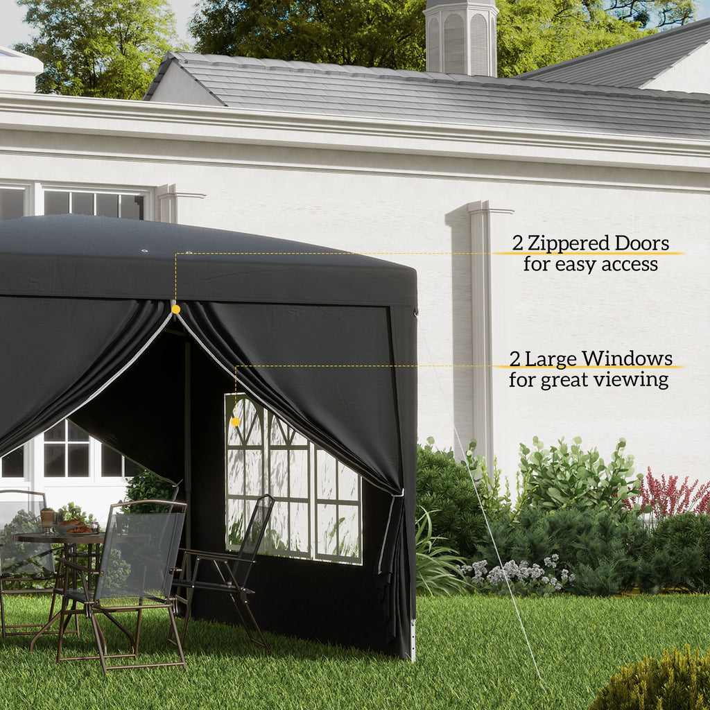 Outsunny 3 x 3 m Garden Pop Up Gazebo, Wedding Party Tent Marquee, Water Resistant Awning Canopy with Sidewalls, Windows, Carry Bag, Black