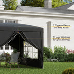 Outsunny 3 x 3 m Garden Pop Up Gazebo, Wedding Party Tent Marquee, Water Resistant Awning Canopy with Sidewalls, Windows, Carry Bag, Black