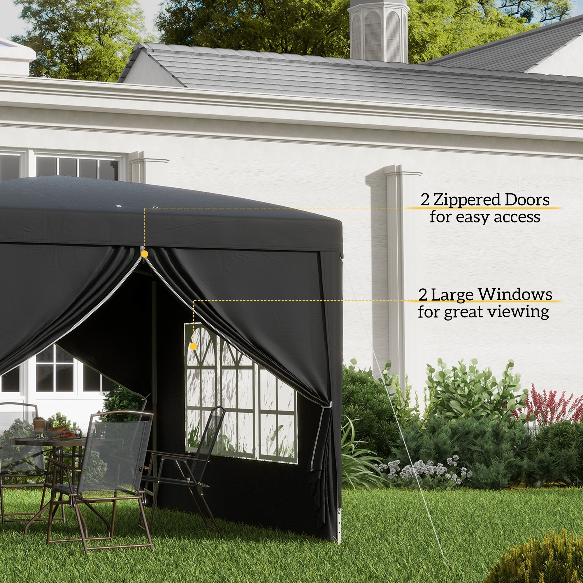 Outsunny 3 x 3 m Garden Pop Up Gazebo, Wedding Party Tent Marquee, Water Resistant Awning Canopy with Sidewalls, Windows, Carry Bag, Black