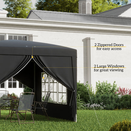 Outsunny 3 x 3 m Garden Pop Up Gazebo, Wedding Party Tent Marquee, Water Resistant Awning Canopy with Sidewalls, Windows, Carry Bag, Black